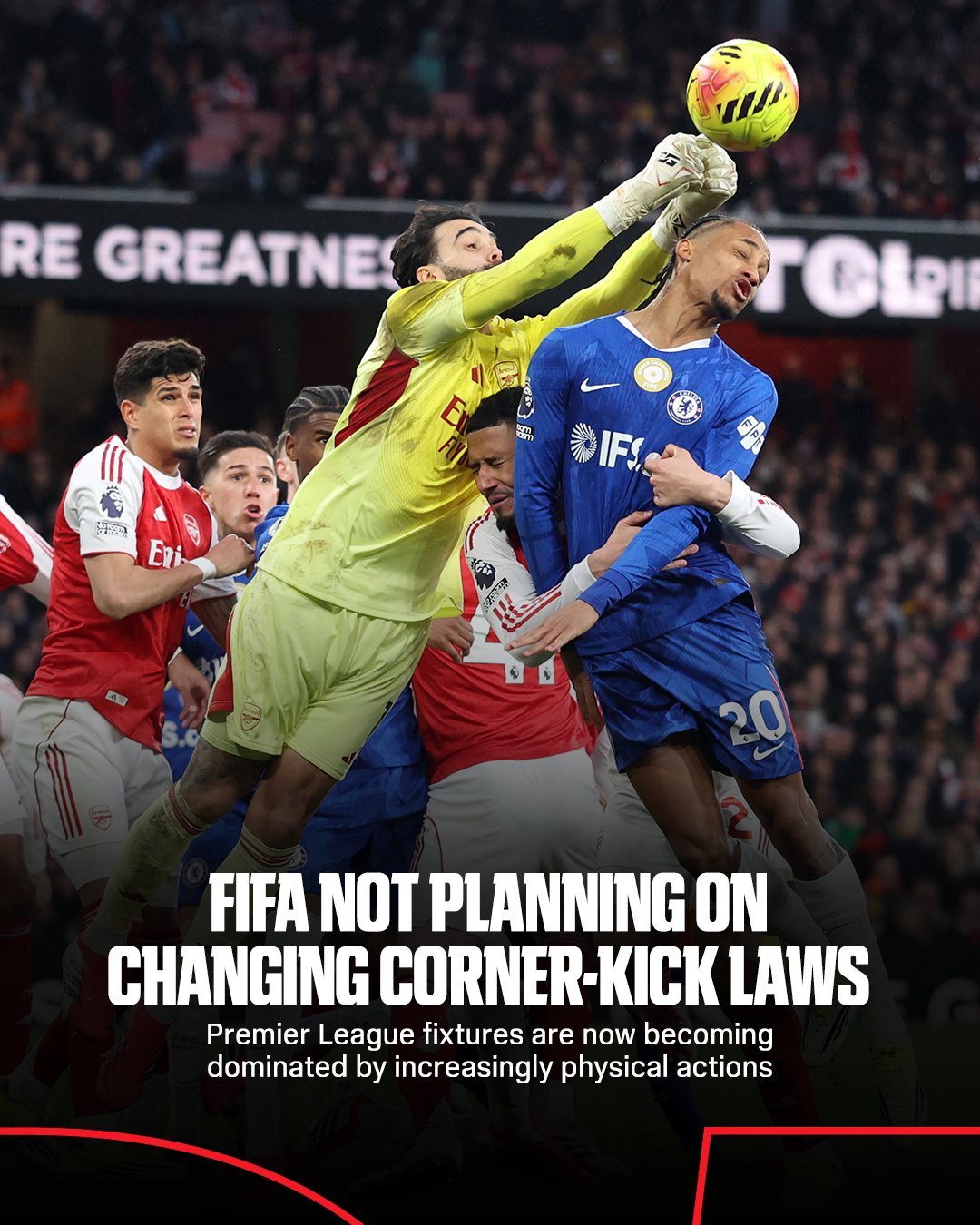 开云网址入口-ESPN：FIFA没有出台新规限制角球推搡，认为目前情况并不严重